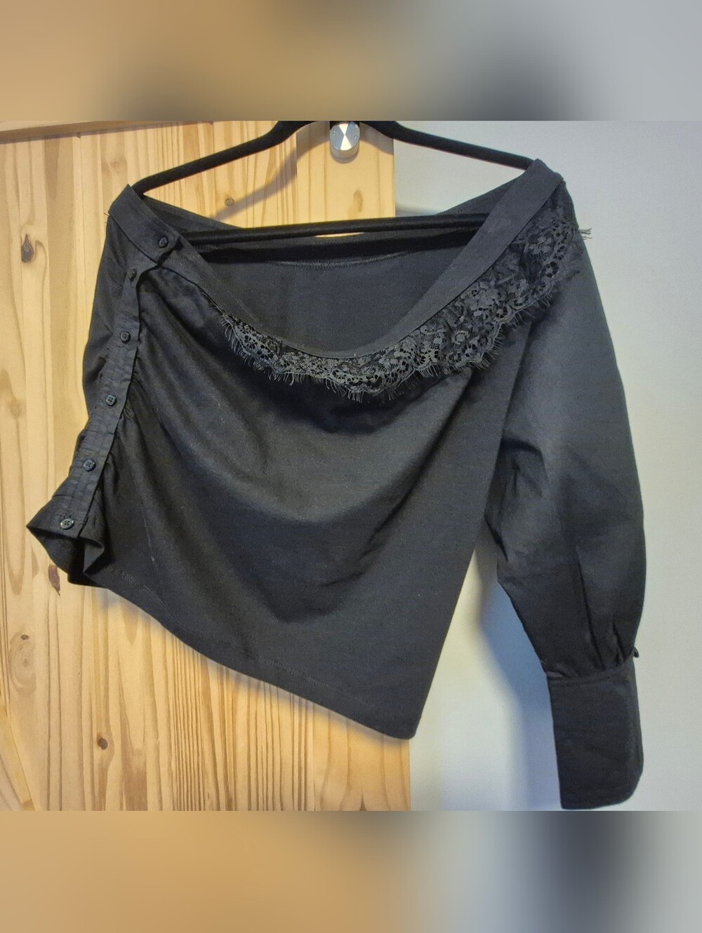 NWT By Anthropologie One-Shoulder Puff Sleeve Black Top - Picture 14 of 16
